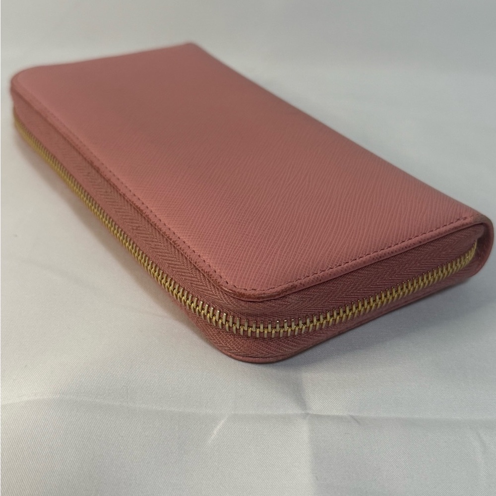 Prada Saffiano Zip Around Wallet Pink Gold Logo Continental - Picture 15 of 15